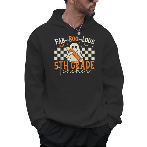 Fab Boo Lous 5th Grade Teacher Retro Ghost Spooky Halloween Men Hoodie - teacherstshirts.com DE