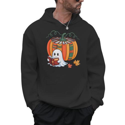 Fall Book Pumpkin Ghost Reading Books Halloween Teacher Men Hoodie - teacherstshirts.com DE