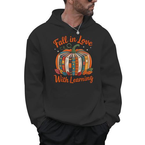 Fall In Love With Learning Book Lover Autumn Pumpkin Teacher Men Hoodie - teacherstshirts.com UK