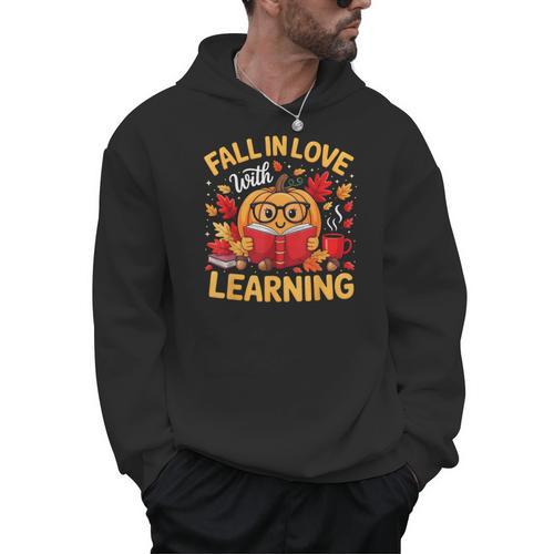 Fall In Love With Learning Pumpkin Thanksgiving Teacher Fall Men Hoodie - teacherstshirts.com DE