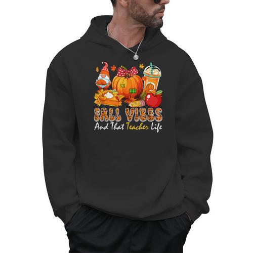Fall Vibes Costume Teacher Thanksgiving Leopard Gnome Men Hoodie - teacherstshirts.com UK