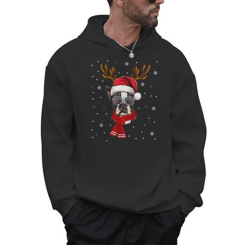 Family Matching Reindeer Xmas Boston Terrier Christmas Men Hoodie - Bostonterriersmerch.com