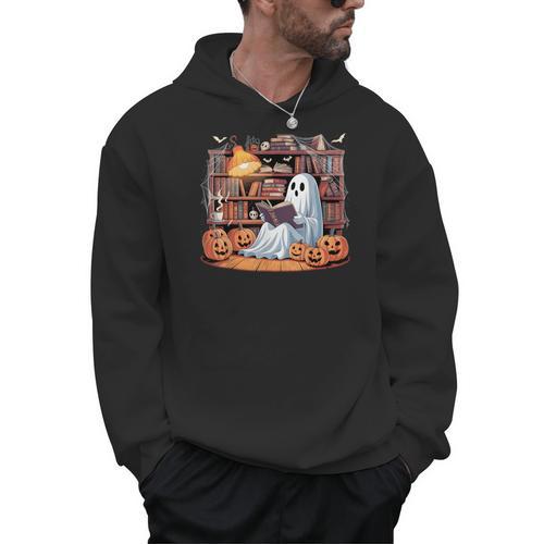 Ghost Book Reading Halloween Books Lover Teacher Men Hoodie - teacherstshirts.com CA