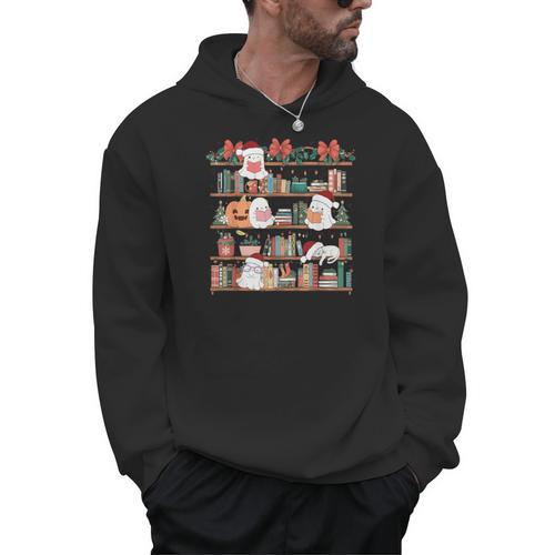 Ghost Christmas Reading Book Lover Library Christmas Teacher Men Hoodie - teacherstshirts.com