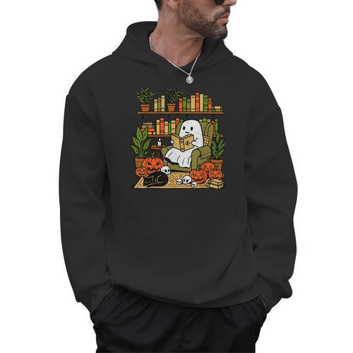 Ghost Library Reading Books Halloween Librarian Teacher Men Hoodie - teacherstshirts.com DE