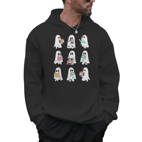 Ghost Reading Books Spooky Librarian Teacher Women Men Hoodie - teacherstshirts.com