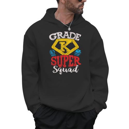 Grade K Super Squad Superhero Kindergarten Teacher Team Men Hoodie - teacherstshirts.com UK