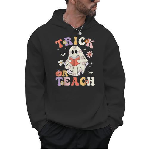 Groovy Halloween Trick Or Teach Retro Floral Ghost Teacher Men Hoodie - teacherstshirts.com AU
