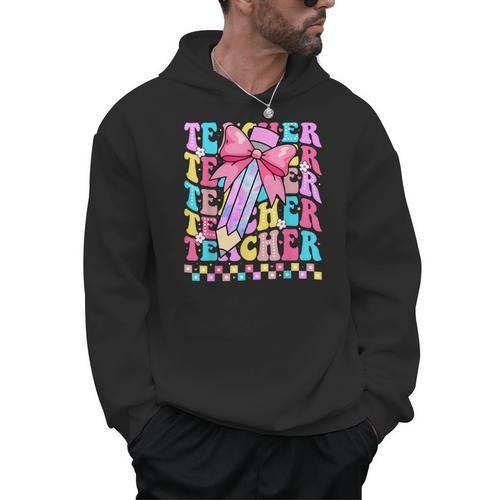 Groovy Teacher Cute Coquette Bow Flower Retro Back To School Men Hoodie - teacherstshirts.com AU