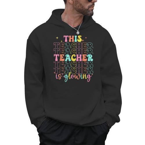 Groovy This Teacher Is Glowing Hello Summer End Of School Men Hoodie - teacherstshirts.com AU