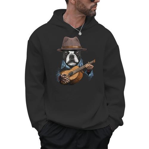 Guitar Shirt Boston Terrier Dog Playing Acoustic Guitar Men Hoodie - Bostonterriersmerch.com