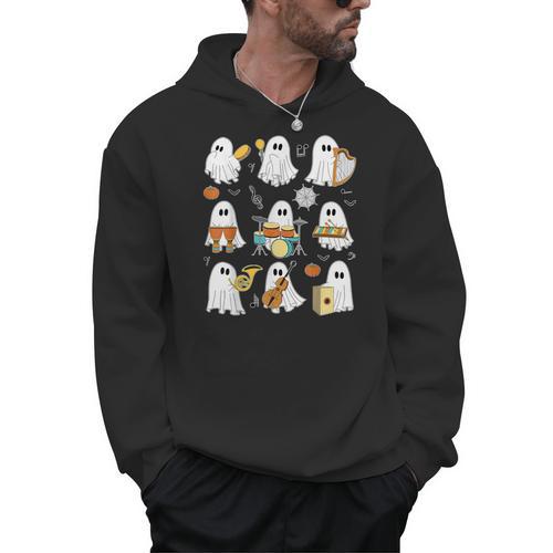 Halloween Ghost Music Teacher Playing Instruments Men Hoodie - teacherstshirts.com UK
