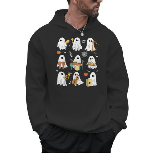 Halloween Ghost Playing Musical Instruments Music Teacher Men Hoodie - teacherstshirts.com