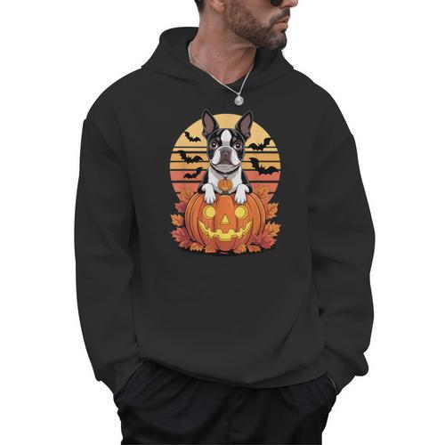 Halloween Retro Boston Terrier Men Hoodie - Bostonterriersmerch.com