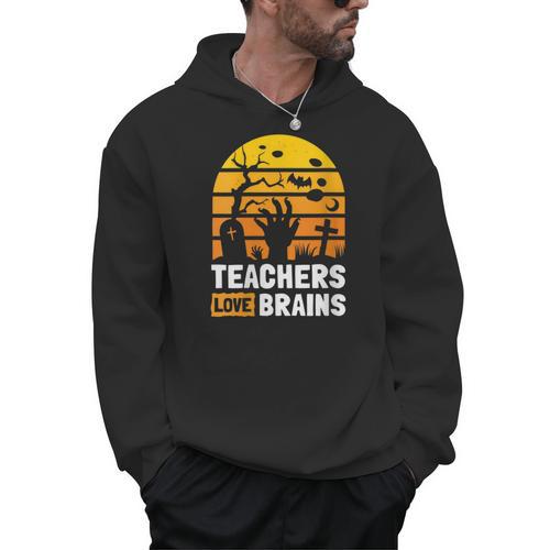 Halloween Teachers Science Math Teachers Love Brains Men Hoodie - teacherstshirts.com DE