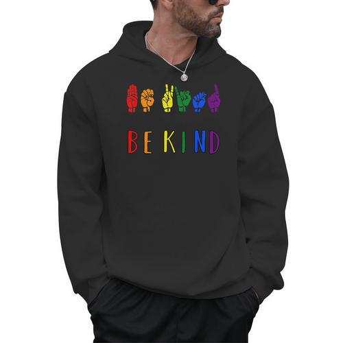Be Kind Pride Sign Language Rainbow Teachers Interpreter ASL Men Hoodie - teacherstshirts.com CA