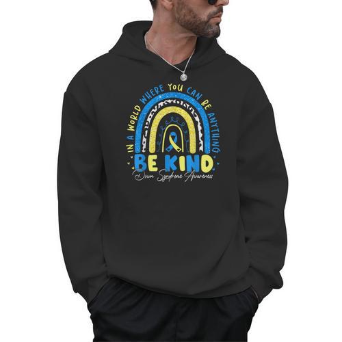 Be Kind Rainbow Down Syndrome Awareness Teacher Blue Yellow Men Hoodie - teacherstshirts.com DE