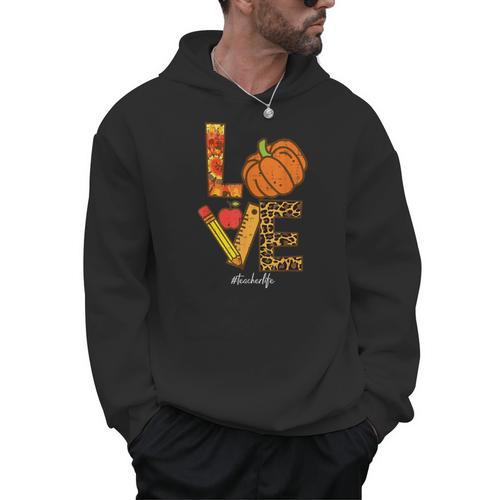 Leopard Pumpkin Love Teacher Life Thanksgiving Fall Women Men Hoodie - teacherstshirts.com