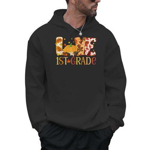 Love First Grade Happy Fall Thanksgiving Women 1st Teacher Men Hoodie - teacherstshirts.com UK