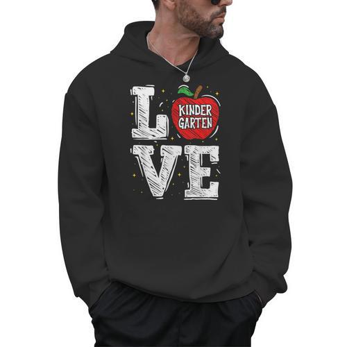 LOVE Kindergarten Teacher Student School Apple Men Hoodie - teacherstshirts.com AU