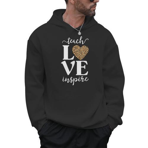 Love Leopard Print Teacher Cheetah School Inspire Teach Men Hoodie - teacherstshirts.com UK