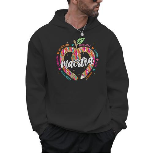 Maestra Pencil Spanish Teacher Bilingual 100 Days Of School Men Hoodie - teacherstshirts.com AU