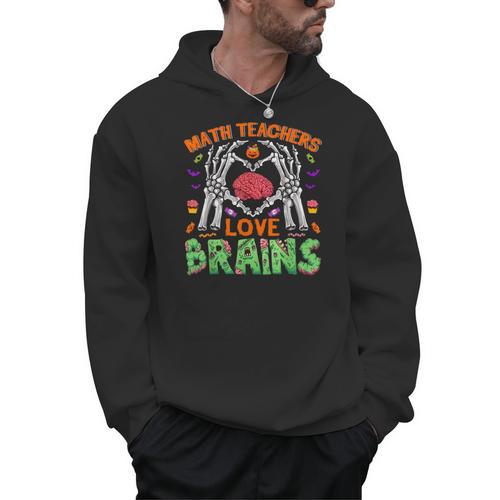 Math Teacher Love Brain Heart Skeleton Hand Zombie Halloween Men Hoodie - teacherstshirts.com AU