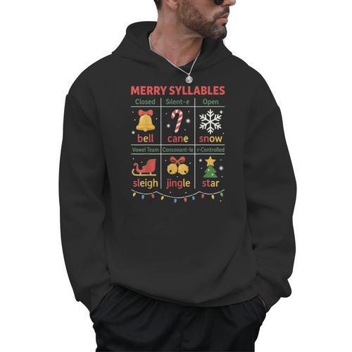 Merry Syllables Teacher Christmas Educational Kids Men Hoodie - teacherstshirts.com CA