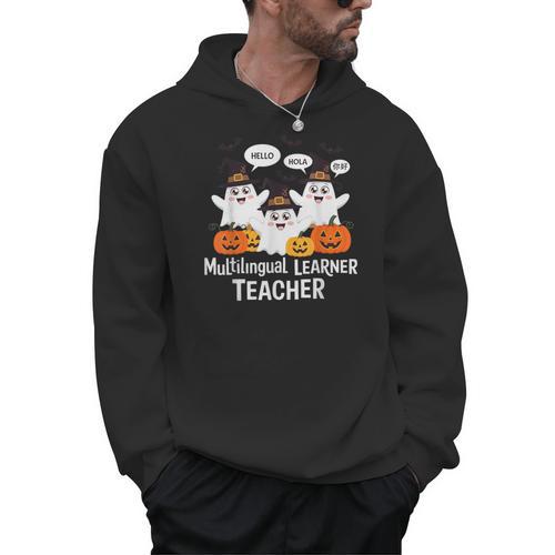 Multilingual Learner Teacher Spooky Halloween ESL Teacher Men Hoodie - teacherstshirts.com UK