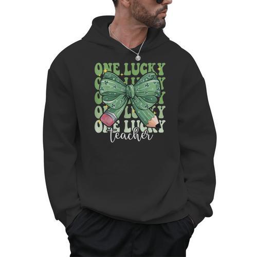 One Lucky Teacher Coquette Bow St Patricks Day Teacher Men Hoodie - teacherstshirts.com