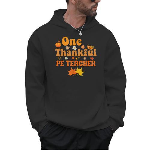 One Thankful PE Teacher Thanksgiving Fall Autumn Groovy Men Hoodie - teacherstshirts.com AU