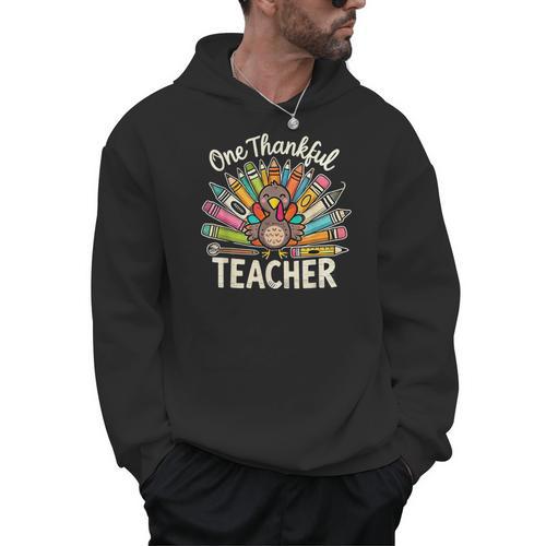One Thankful Teacher Cute Thanksgiving Turkey School Men Hoodie - teacherstshirts.com