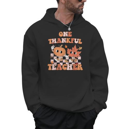One Thankful Teacher Fall Leaves Thanksgiving Retro Men Hoodie - teacherstshirts.com AU