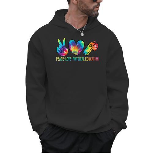 Peace Love Physical Education Tie Dye Sports PE Teacher Men Hoodie - teacherstshirts.com UK