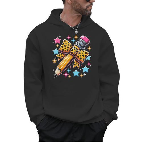 Pencil Leopard Coquette Bow Teacher Life Back To School Men Hoodie - teacherstshirts.com AU