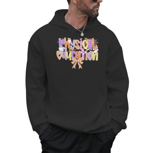 Physical Education Halloween Bow Checkered Teacher Ghost PE Men Hoodie - teacherstshirts.com CA