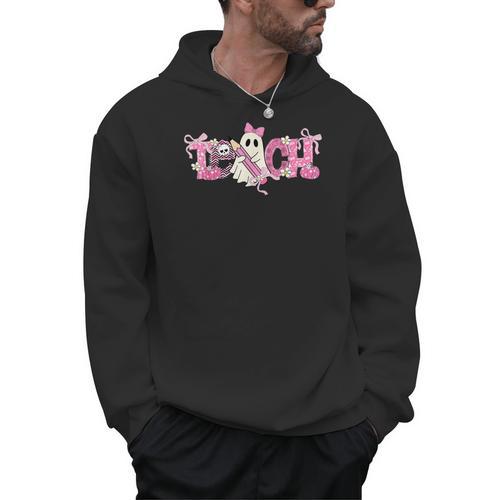 Pink Ghost Teach Halloween Teacher In Spooky Season Men Hoodie - teacherstshirts.com UK