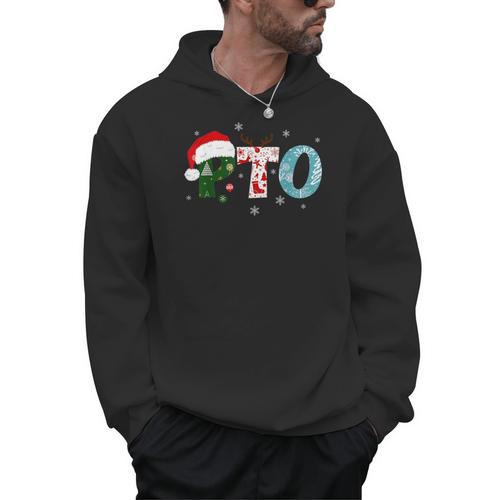 PTO Santa Hat Reindeer Parent Teacher Organization Christmas Men Hoodie - teacherstshirts.com AU