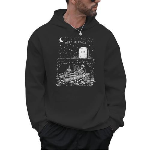 Read In Peace Skeleton Halloween Book Reading Spooky Teacher Men Hoodie - teacherstshirts.com UK