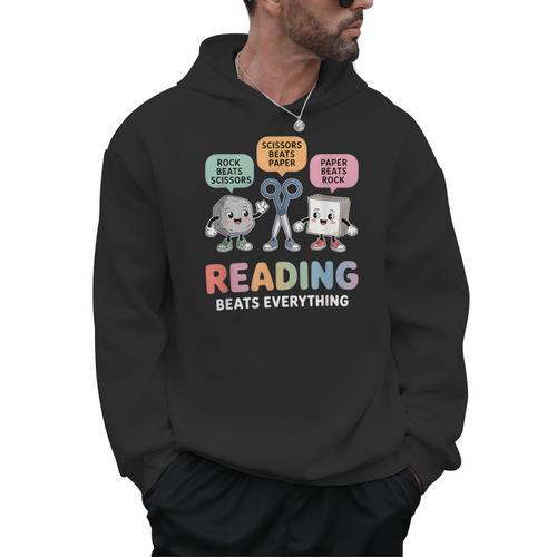 Reading Beats Everything Teacher Rock Paper Scissors Men Hoodie - teacherstshirts.com