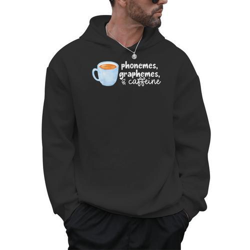 Reading Interventionist Specialist Teacher Phonemes Graphemes And Caffeine Reading Intervention -Adults Classic Fit Short Sleeve Men Hoodie - teacherstshirts.com UK