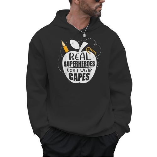 Real Superheroes Wear No Capes Teacher Design Teach Men Hoodie - teacherstshirts.com AU