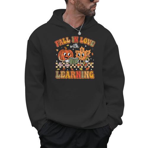 Retro Fall In Love With Learning Autumn Pumpkin Teachers Men Hoodie - teacherstshirts.com AU