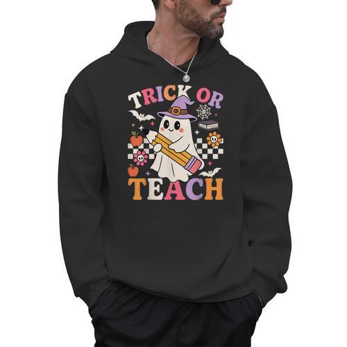 Retro Floral Ghost Trick Or Teach Groovy Teacher Halloween Men Hoodie - teacherstshirts.com AU