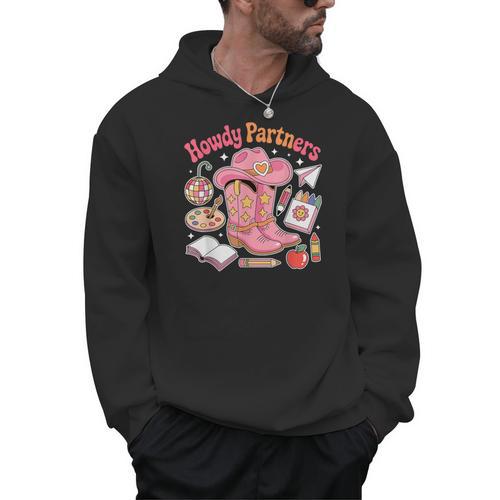 Retro Howdy Partners Cowgirl Cowboy Teacher Back To School Men Hoodie - teacherstshirts.com UK