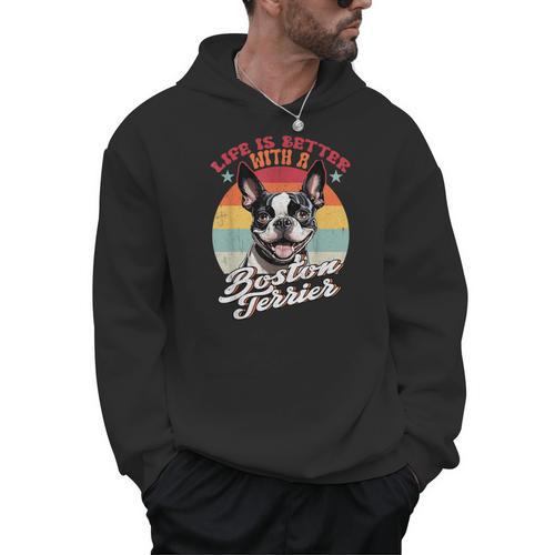 Retro Life Is Better With Boston Terrier Mom Dog Lover Men Hoodie - Bostonterriersmerch.com