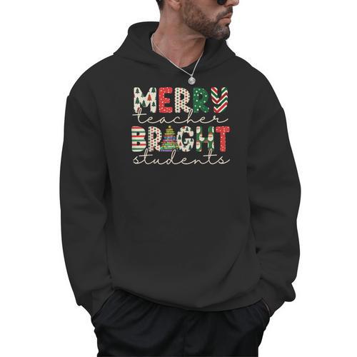 Retro Merry Teacher Bright Students Christmas Teacher Men Hoodie - teacherstshirts.com