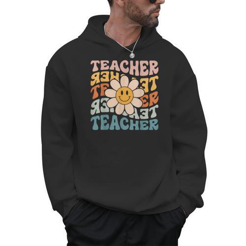 Retro Teacher Daisy Colorful Elementary School Teacher Men Hoodie - teacherstshirts.com CA
