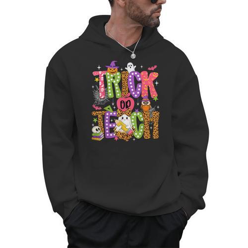 Retro Trick Or Teach Leopard Ghost Halloween Spooky Teacher Men Hoodie - teacherstshirts.com