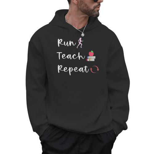 Run Teach Repeat Teacher Running Saying Slogan Runner Men Hoodie - teacherstshirts.com CA